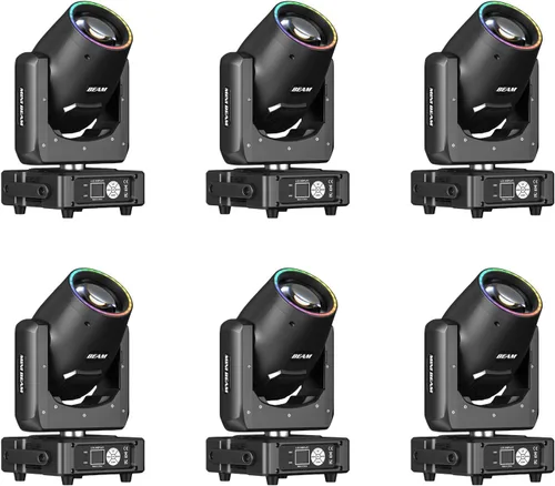 Miniatura 11 de 350W 7R Luz de haz con cabeza móvil y tira LED RGB, control DMX512, sonido activado, efecto de prisma, niebla, arcoíris, 48 prismas y 14 gobos, 14