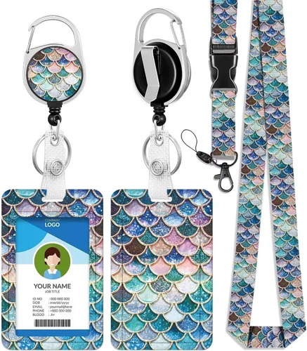 Miniatura 7 de Cordones azul bebé para llaves Portador de Insignias, Carrete de Insignias Retráctil con Clip de Mosquetón y Cordón Desmontable, Linda Tarjeta