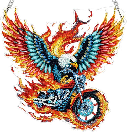 Miniatura 19 de MXJSUA Atrapasoles con pintura de diamante de águila calva americana, kits de arte de diamantes para adultos, adornos colgantes con cadena