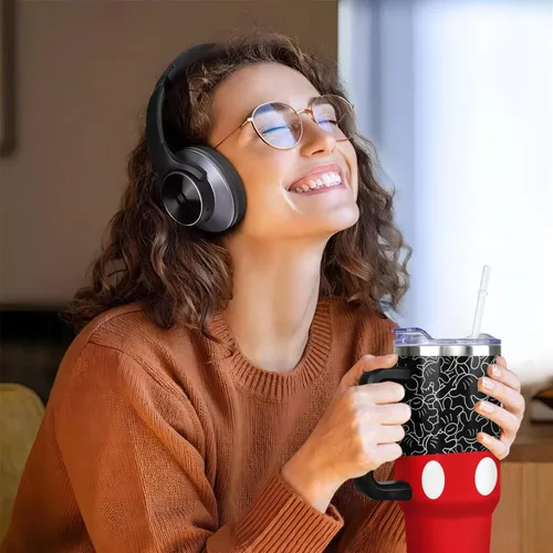 Miniatura 8 de Sunmdecor Vaso de 40 oz con asa y pajitas de silicona, vaso aislado para café con asa, vaso de 40 oz con asa