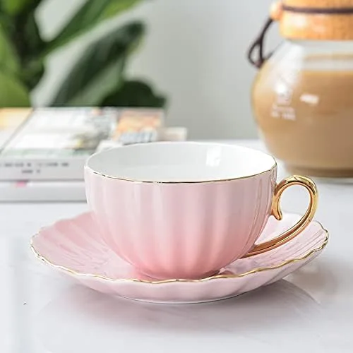 Miniatura 6 de Tazas de taza rosa lindo creativo porcelana taza y platillo cerámica juegos de té simples diseño moderno tazas de café tazas para café taza de café