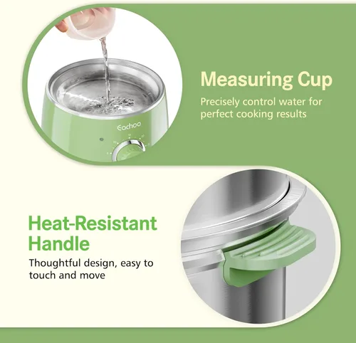 Miniatura 7 de Cocedor de huevos duros - CACHOO olla de huevos de acero inoxidable rápida de 14 huevos con temporizador de 30 minutos y apagado automático, Verde