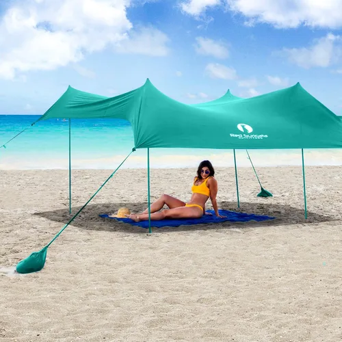 Miniatura 14 de Red Suricata Tienda de campaña familiar y toldo de playa, UPF50, parasol con 4 postes de aluminio, anclajes de 4 postes y pala de arena, lona grande