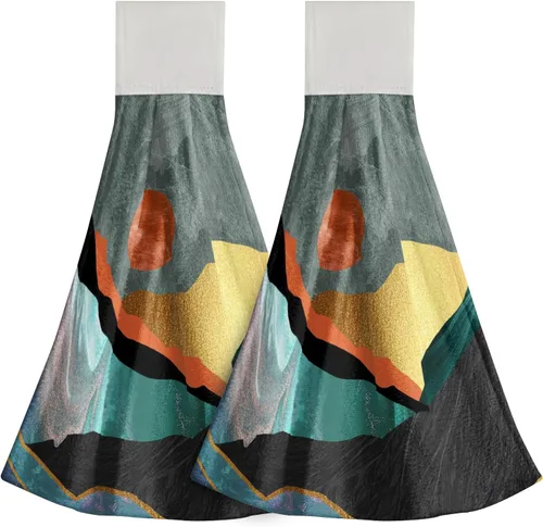 Giwawa Sun Mountain - Toallas de cocina colgantes de 2 piezas, toallas de mano abstractas de bosque con lazo, toallas suaves para platos para