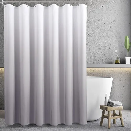 Miniatura 21 de Cortinas de ducha negras para baño, juego de cortinas de ducha de tela texturada ombre, lujo de hotel y spa con 12 ganchos, lavable a máquina