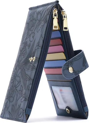 Miniatura 14 de GAEKEAO Cartera pequeña porta tarjetas de crédito para mujeres RFID de cuero delgada tipo pulsera con llavero y bolsillo con cremallera, Negro