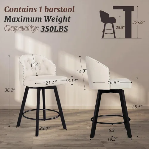 Miniatura 2 de Cozyman Taburetes de bar retro de altura de mostrador con respaldo, asientos tapizados de piel sintética giratoria de 26 pulgadas, patas de metal