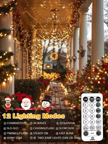 Miniatura 4 de Luces de Navidad controladas por voz con control remoto, cadena de 300 luces LED de 99 pies para interiores y exteriores con 12 modos, 3