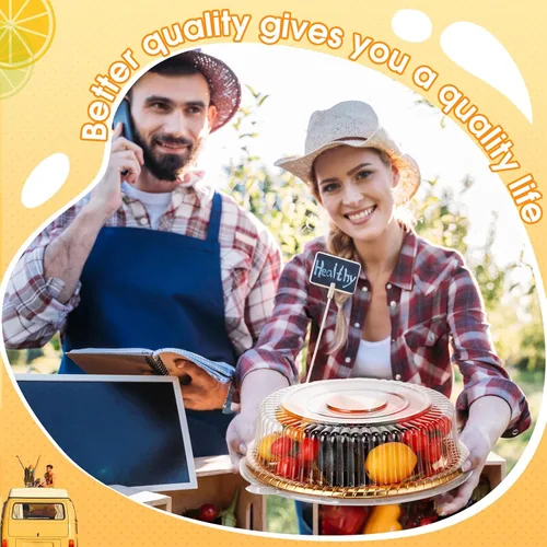 Miniatura 7 de Nitial 12 Piezas Bandejas de Servicio Resistentes con Tapa Transparente, Bandejas Redondas Elegantes Doradas para Catering Desechables Platos