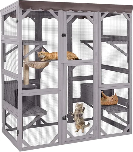 Miniatura 12 de Aivituvin Window Catio Outdoor Cat Enclosure Super Large Walk in Cat House with 6 Platforms and 2 Scratching Posts for Cats,104" L x 34" W x 69.5" H