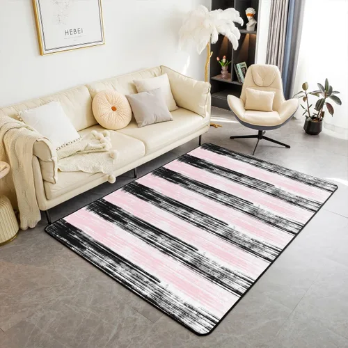 Miniatura 17 de Feelyou Alfombra de sala de estar, 3 x 5 pies, diseño geométrico para niños, diseño moderno a rayas, para interiores, antideslizante, con diseño