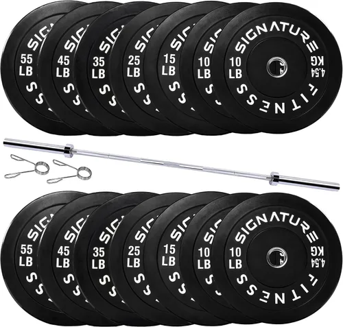 Miniatura 15 de Fitvids Juego de discos de peso olímpicos de goma de 2 pulgadas, juego de discos de parachoques con barra para entrenamiento de fuerza, 180-390