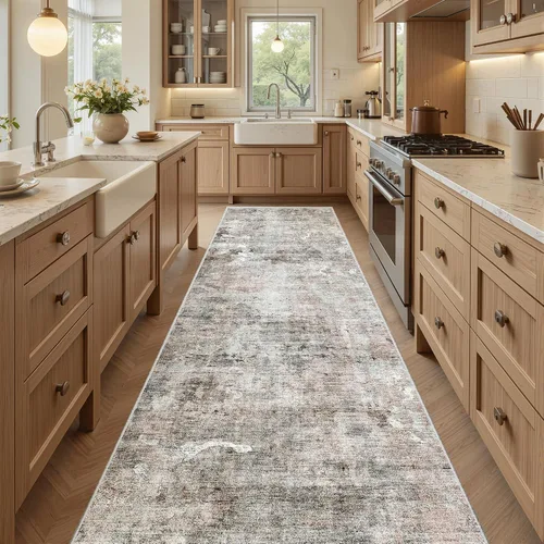 Miniatura 185 de Alfombra de pasillo Soalmost 2'6" x 10' lavable, alfombra antideslizante para cocina, baño, lavandería, alfombras vintage ultra delgadas para Beige