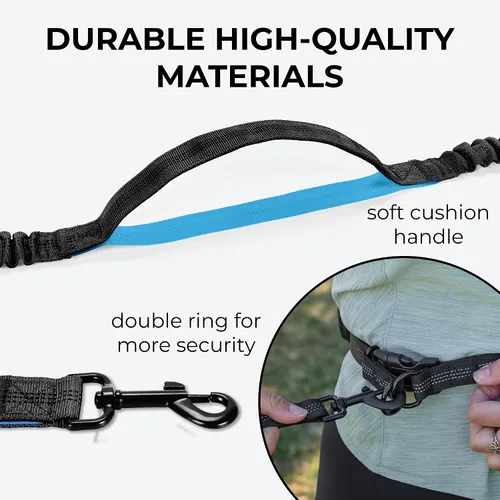 Miniatura 5 de Squirrel Products Correa de perro manos libres con cinturón de cadera/correa cruzada, bolsa con cremallera y elástico absorbente de golpes