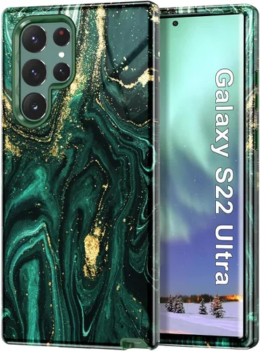 Miniatura 12 de Btscase Funda para Samsung Galaxy S22 Ultra 5G, patrón de mármol 3 en 1, resistente a prueba de golpes, cuerpo completo, policarbonato duro