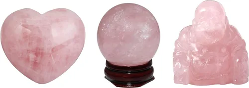 Rockcloud Corazón de cristal curativo, palmera tallada, piedra de preocupación y bola de cuarzo rosa, esfera de adivinación y piedras preciosas