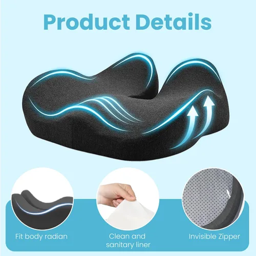 Miniatura 8 de Cojín de asiento, cojines ergonómicos para silla para alivio del dolor de coxis y huesos sentados, apoyo de ciática y espalda, almohada de espuma