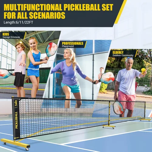 Miniatura 3 de Juego de red de pickleball con 4 paletas, 6 pies/11 pies/22 pies, red portátil 3 en 1 con bolsa de transporte, bolas de pickleball, diseñada