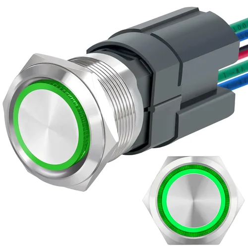 Miniatura 9 de Interruptor de botón de cierre de 15 amperios, 22 mm, 12 V CC, DPST, luz LED ojo de ángel, acero inoxidable 304, impermeable IP67 con enchufe