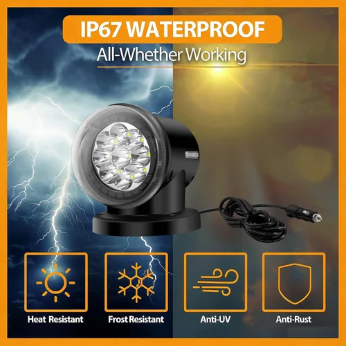 Miniatura 5 de Luz de búsqueda LED con control remoto para barco, foco marino de 60 W, 6000 lm, rotación de 360°, 6000 K, auto-reset, para caza y búsqueda, negra