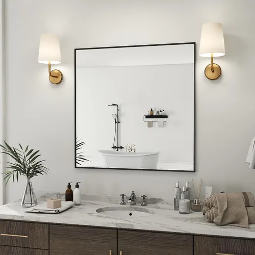 Miniatura 20 de Espejo de baño con marco de metal negro mate, espejo rectangular de tocador de 55 x 36 pulgadas, espejo de pared rectangular grande, antioxidante