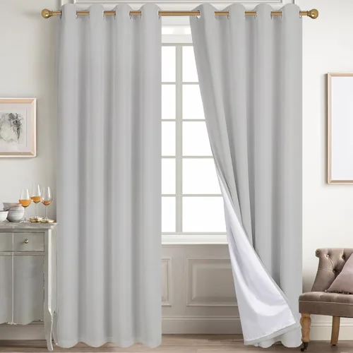 Miniatura 71 de Diraysid Cortinas 100% opacas de lino beige para dormitorio, con ojales, aislamiento térmico, cortinas de oscurecimiento de habitación