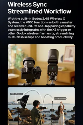Miniatura 15 de GODOX V100 C Godox Flash para Canon - Flash TTL de 100Ws para cámaras Canon EOS, control de pantalla táctil, 400 destellos de potencia completa