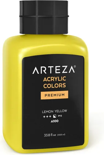 ARTEZA Pintura acrílica, A100 amarillo limón, 33.8 onzas líquidas, tarro de 30.3 fl oz, opaco, de secado rápido, pinturas acrílicas para pintar