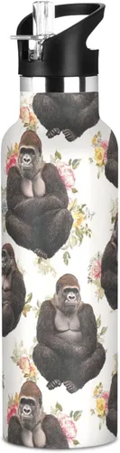 Miniatura 8 de Funny Gorilla White Vacuum Insulated Sports Water Bottle Keeps Hot and Cold with Straw Leakproof BPA Free for Gym Sports 11