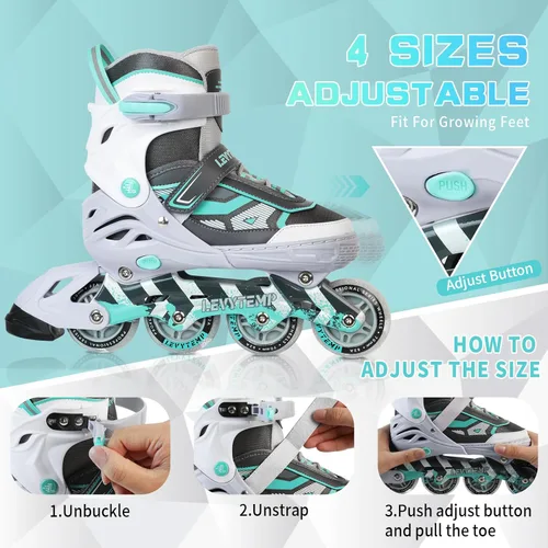 Miniatura 2 de Patines en línea ajustables para niños y adultos, patines al aire libre para principiantes con todas las ruedas iluminadas para niñas, niños, gris