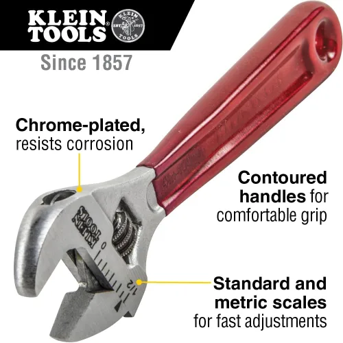 Miniatura 2 de Klein Tools D506-4 Llave de accionamiento ajustable, forjada con acabado cromado pulido y un mango sumergido de plástico, 4 pulgadas