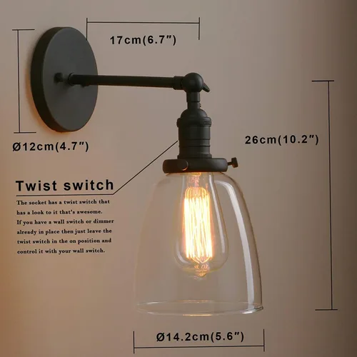 Miniatura 2 de Pathson Loft - Lámpara de pared vintage de 5.6 pulgadas de diámetro con pantalla de vidrio transparente ovalada, lámpara de pared industrial vintage
