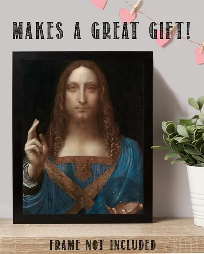 Miniatura 4 de Salvator Mundi - Póster de 11 x 14 pulgadas, retrato cristiano de Leonardo da Vinci, pintura al óleo de reproducción de Jesucristo, Salvador