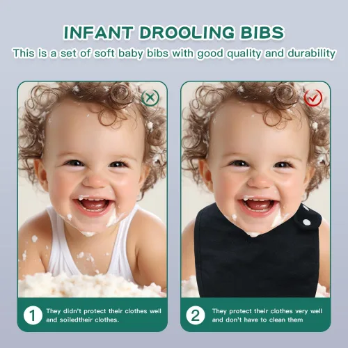 Miniatura 4 de Paquete de 8 baberos unisex ajustables con broches de presión, ultra suaves, absorbentes, babeo, dentición para niños y niñas