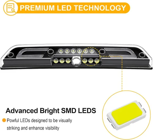 Miniatura 5 de Tercera luz de freno LED para 2015-2024 F150, 2017-2024 F250 F350 F450 F550 Super Duty, 19-24 Ranger Roof mejorada lámpara de carga blanca