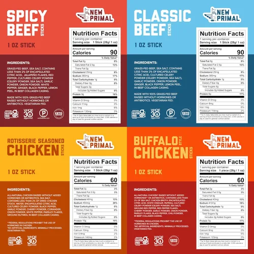 Miniatura 2 de The New Primal - Muestra de barras de carne, carne de res alimentada con pasto, pollo 100% natural, refrigerios saludables keto y sin gluten
