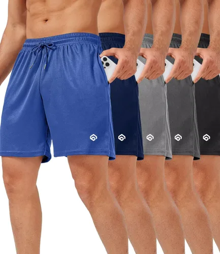 Miniatura 13 de lomsoe 5 Pack Gym Shorts Men 5 Inch Quick Dry Mesh Shorts Men Lightweight Training Athletic Running Shorts with Pockets