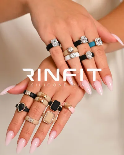 Miniatura 6 de Rinfit Anillos de Silicona para Mujeres - Bandas de Boda de Goma Anillos Apilables Realzador - Conjuntos de Anillos Nupciales de Pera con Marco