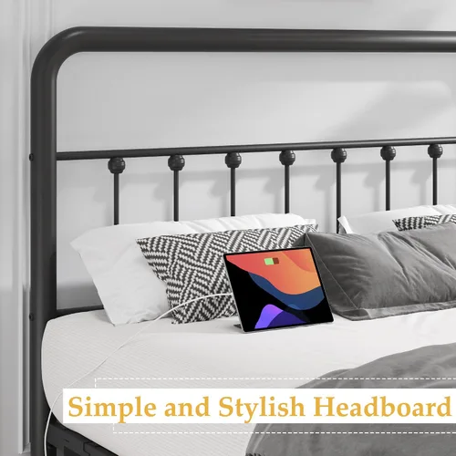 Miniatura 7 de Fluest - Base de cama de 14 pulgadas para cama individual clásica de metal con plataforma, estación de carga y LED, cabecero y pie