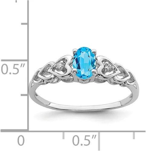 Miniatura 2 de Anillo de compromiso de plata de ley 925 maciza con topacio azul suizo claro y diamante (0,02 quilates)