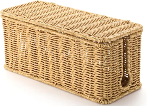 Miniatura 13 de Caja de Gestión de Cables Hecha a Mano Marrón, Organizador de Cables de Ratán de Imitación Caja Ocultadora de Cables, Caja Organizadora de Cables