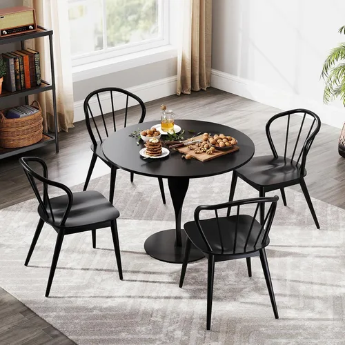 Miniatura 5 de Giantex Juego de 2 sillas de comedor de madera, sillas de cocina Windsor negras con respaldo alto de husillo y patas de madera de goma, asiento