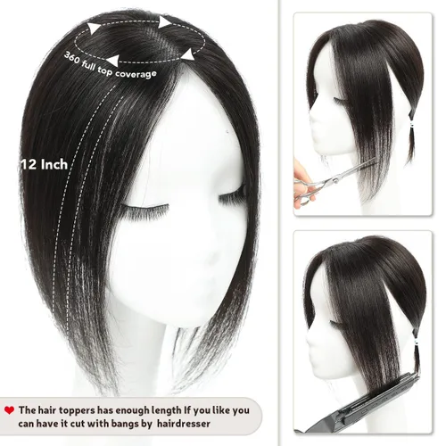 Miniatura 2 de Aimeolyn Toppers de cabello para mujer, cabello humano real, sin flequillo, extensiones de cabello superior para adelgazar, base de encaje Haisr