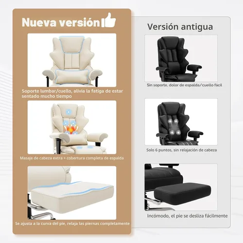 Miniatura 5 de Silla de Oficina de Masaje de 7 Puntos, Silla Gerencial Calefaccionada, Silla Ejecutiva Ergonómica con Reposapiés, Reposabrazos Ajustable, Silla