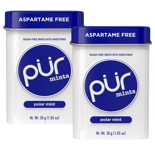 Miniatura 25 de PUR Mentas Mentas para aliento fresco sin aspartame Elaboradas con xilitol Sin azúcar, veganas, sin gluten Sabor natural a menta piperita
