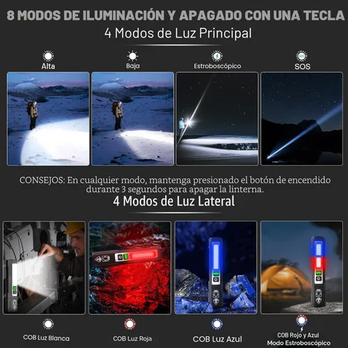 Miniatura 6 de Linternas recargables de alto lúmenes, linterna magnética de bolsillo pequeño superbrillante, 8 modos de luz LED táctica, potente luz de trabajo