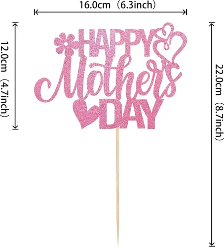 Miniatura 2 de Rsstarxi 1 paquete de decoración para pastel con flores de purpurina con doble corazón Love Mom Best Mom Best Mom Cake Pick Decoraciones para feliz