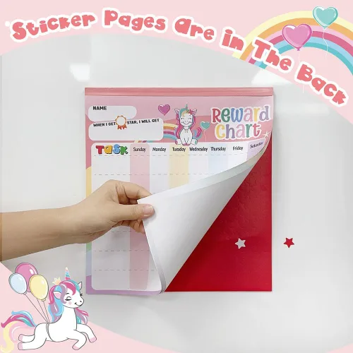 Miniatura 3 de Tabla de recompensas para niños – Tabla de comportamiento magnética de unicornio para niños, almohadilla con 26 tablas de tareas, calcomanías