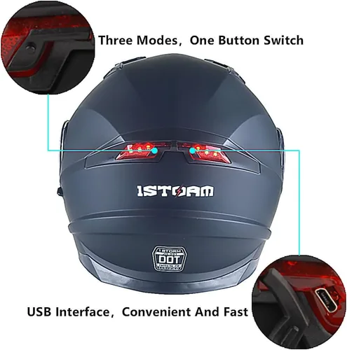 Miniatura 5 de 1Storm Nuevo Casco Modular de Motocicleta con Visera Dual Cara Completa y Luz Trasera LED Recargable: Modular901 Fibra de Carbon Negro