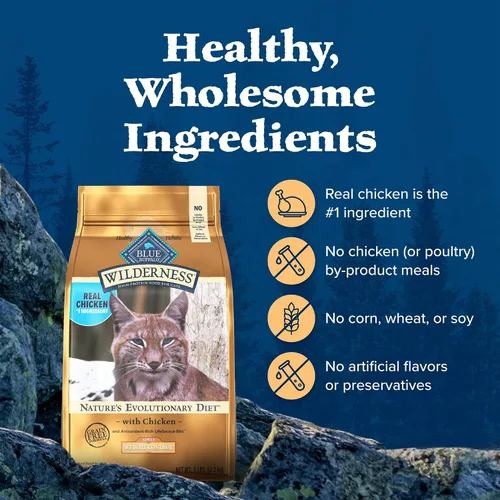Miniatura 6 de Blue Buffalo Wilderness Alimento seco natural con alto contenido de proteínas, sin granos para gatos adultos, control de peso, pollo, bolsa de 11
